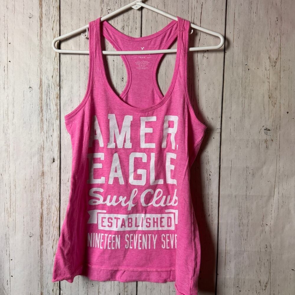 American Eagle Outfitters Surf Club Pink Racerback Distressed  Tank Top Sz S